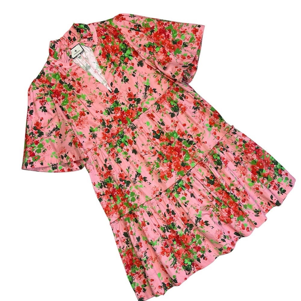 Tuckernuck V Neck Pink Peony Meadows Crawford Mini Dress Size L Retail $298
